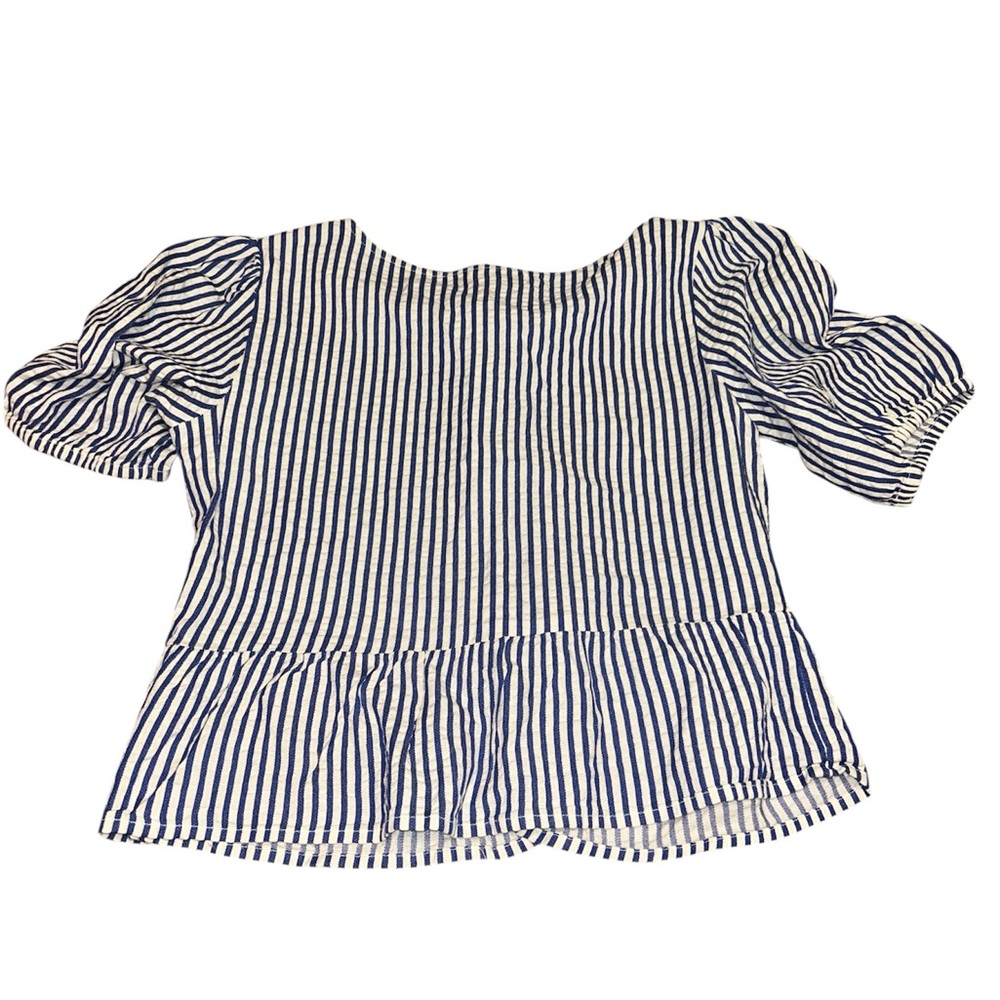 NWOT Japna Blue & White Striped Peplum Top w/ Front Bows | Size M - Picture 3 of 4